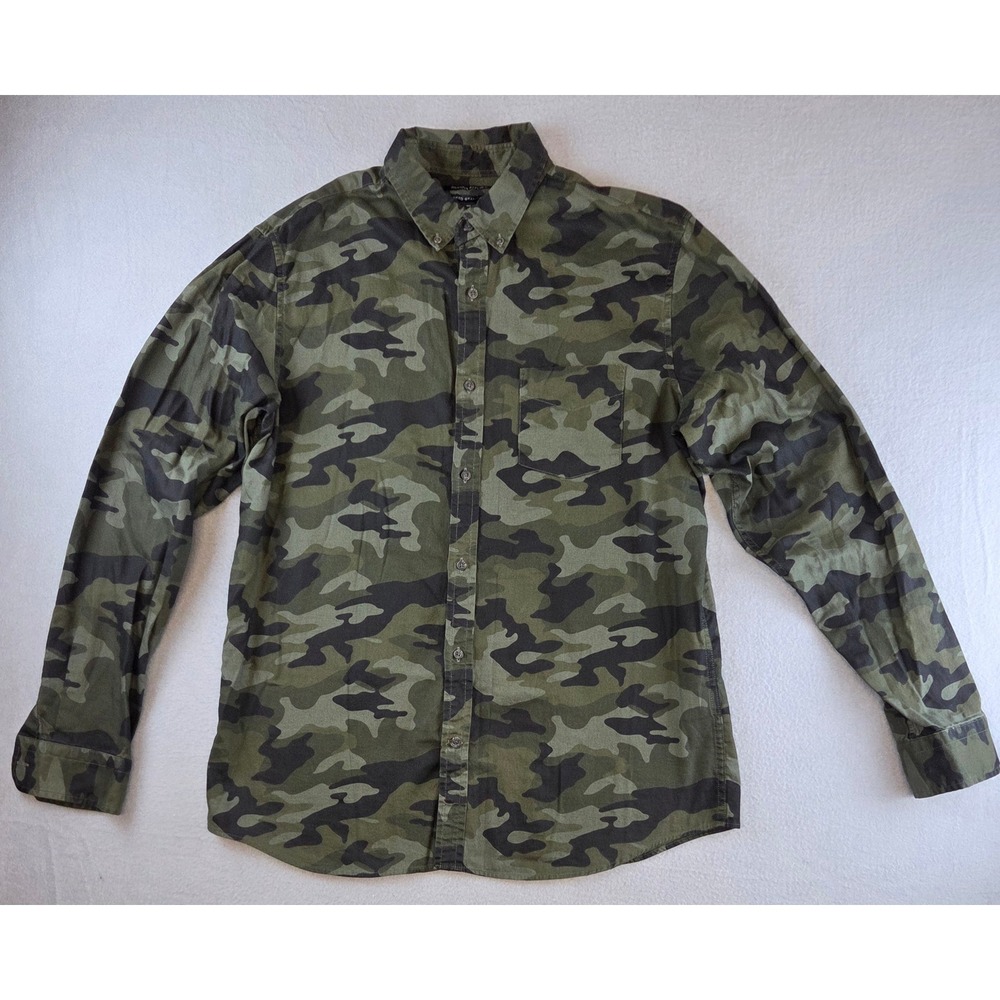 Banana Republic Luxe Flannel Camo Shirt Untucked Standard Fit Button Down LT